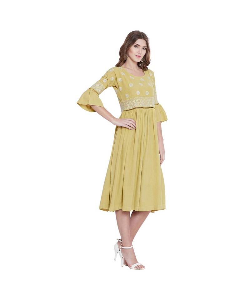 Sap Green Chikankari Embroidery Dress