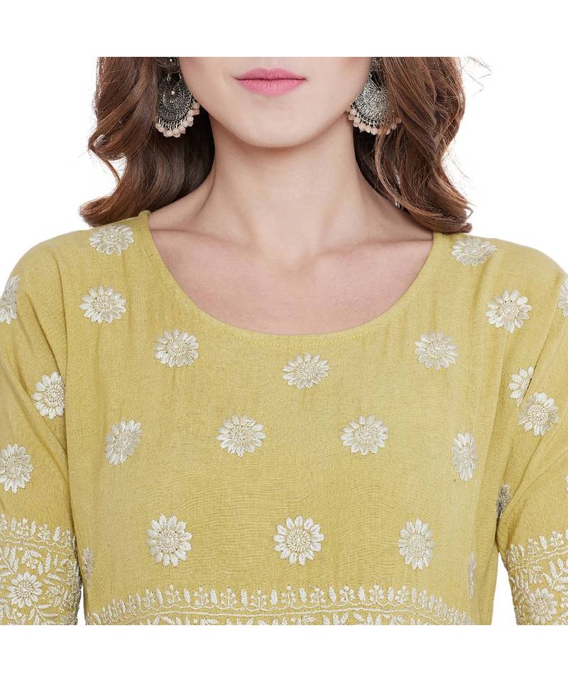 Sap Green Chikankari Embroidery Dress