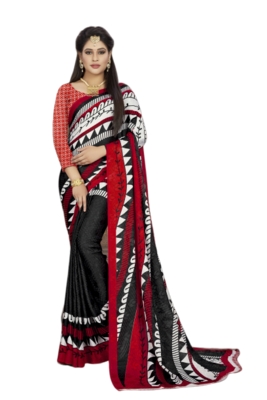 Black Color Crepe Jacquard Printed saree with Blouse 1