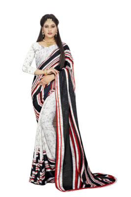 White Color Crepe Jacquard Printed saree with Blouse 1