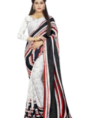 White Color Crepe Jacquard Printed saree with Blouse