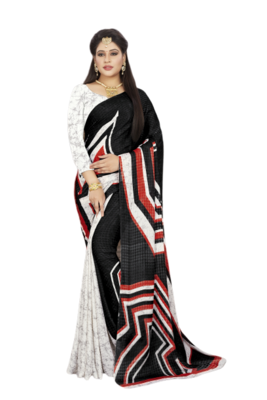 Black Color Crepe Jacquard Printed saree with Blouse 1