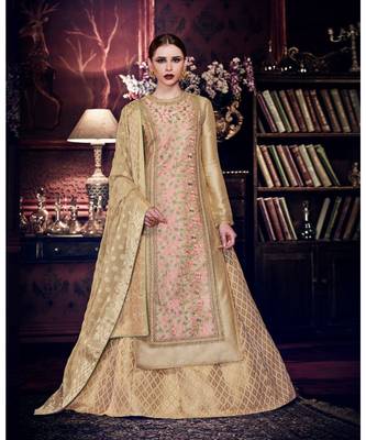 Beige Embroidered Art Silk Semi Stitched Salwar With Dupatta 1