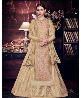 Beige Embroidered Art Silk Semi Stitched Salwar With Dupatta 3