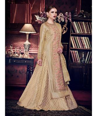Beige Embroidered Art Silk Semi Stitched Salwar With Dupatta 4