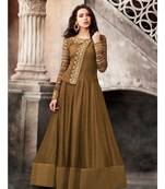 Brown Embroidered Satin Semi Stitched Salwar With Dupatta