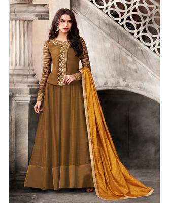 Brown Embroidered Satin Semi Stitched Salwar With Dupatta 3