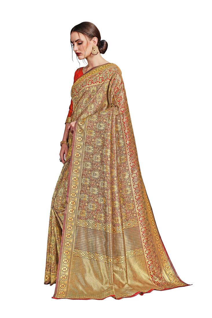 red woven art silk saree with blouse