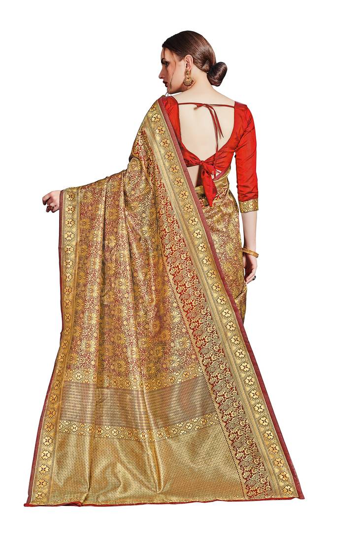 red woven art silk saree with blouse