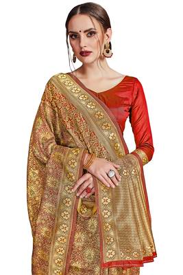 red woven art silk saree with blouse 4