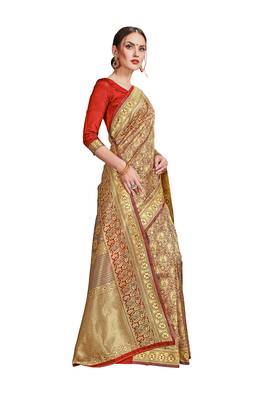 red woven art silk saree with blouse 5