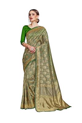 green woven art silk saree with blouse 1