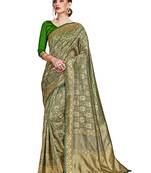 green woven art silk saree with blouse