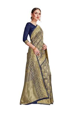 blue woven art silk saree with blouse 1