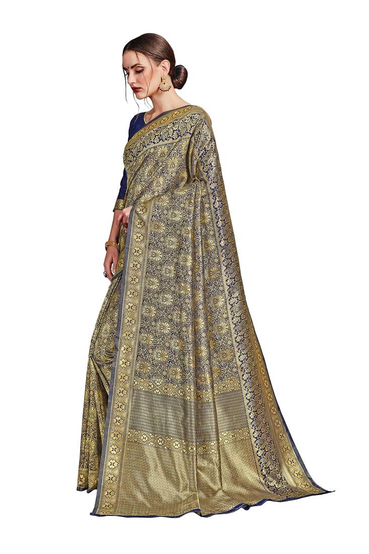 blue woven art silk saree with blouse