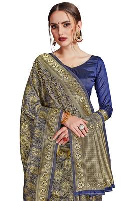 blue woven art silk saree with blouse 5