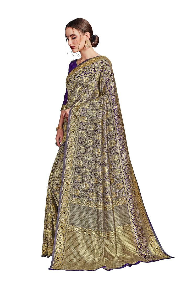 blue woven art silk saree with blouse