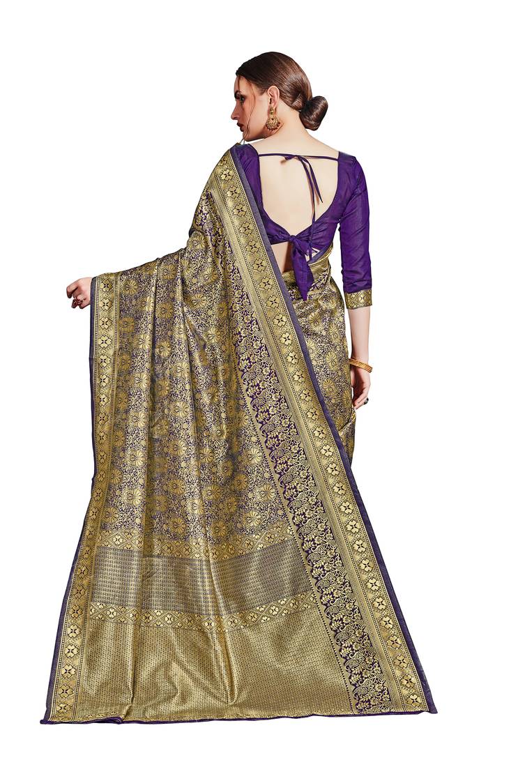 blue woven art silk saree with blouse