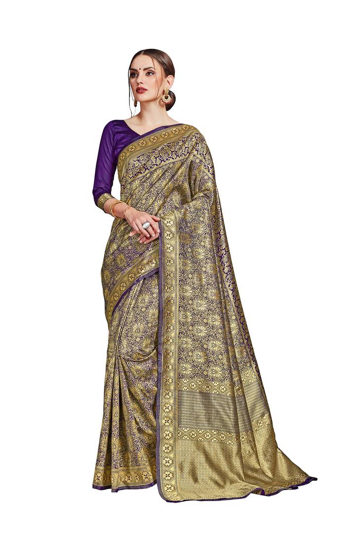 blue woven art silk saree with blouse