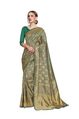 green woven art silk saree with blouse 1
