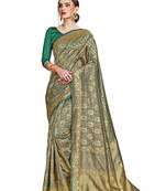 green woven art silk saree with blouse