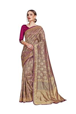 pink woven art silk saree with blouse 1