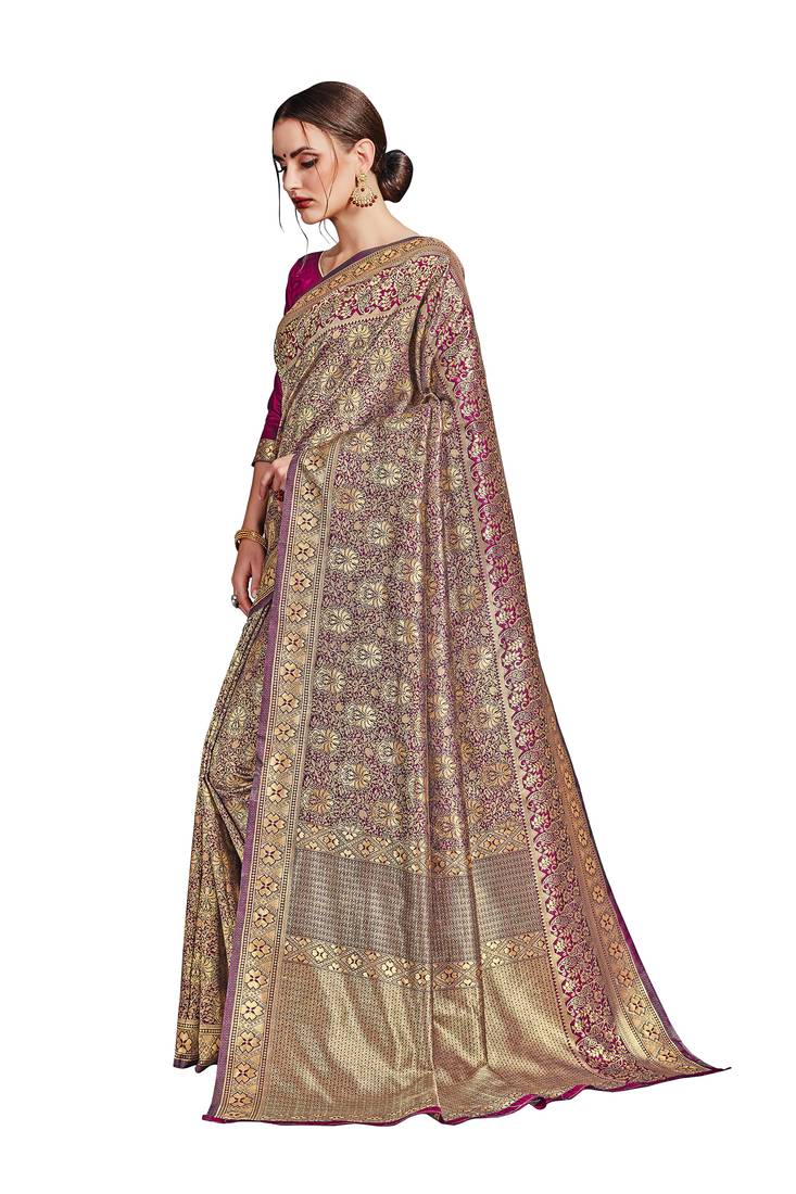 pink woven art silk saree with blouse