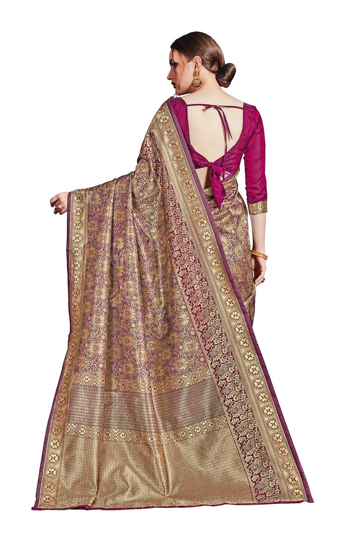 pink woven art silk saree with blouse