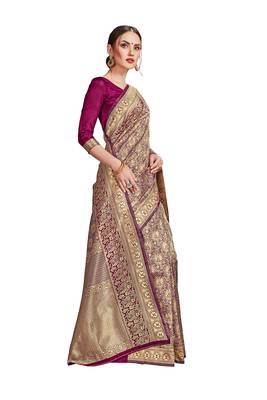 pink woven art silk saree with blouse 4
