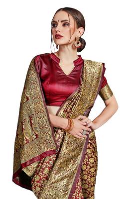 maroon woven art silk saree with blouse 2