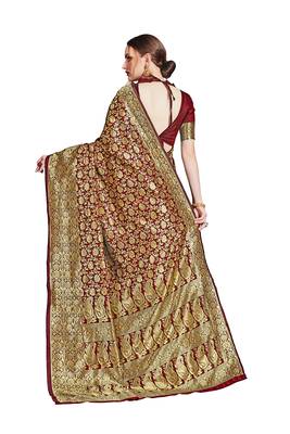 maroon woven art silk saree with blouse 3