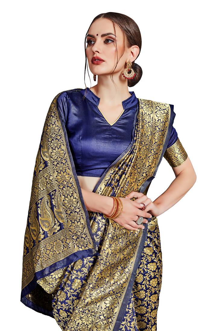 blue woven art silk saree with blouse