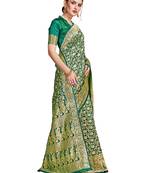green woven art silk saree with blouse