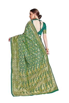 green woven art silk saree with blouse 3