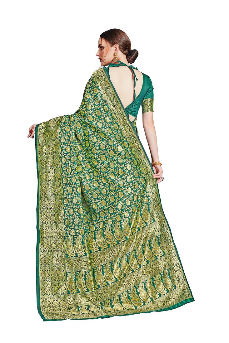 green woven art silk saree with blouse