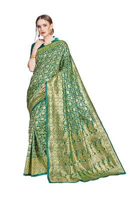 green woven art silk saree with blouse 4