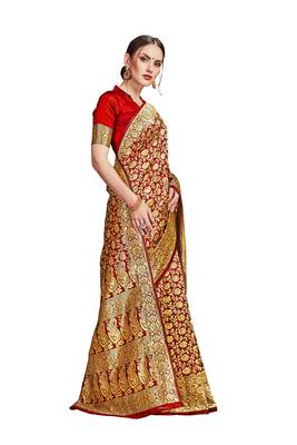 red woven art silk saree with blouse 1