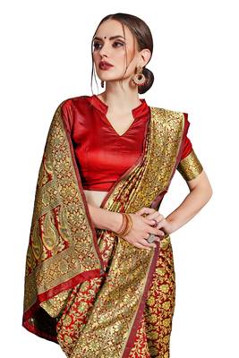 red woven art silk saree with blouse 2