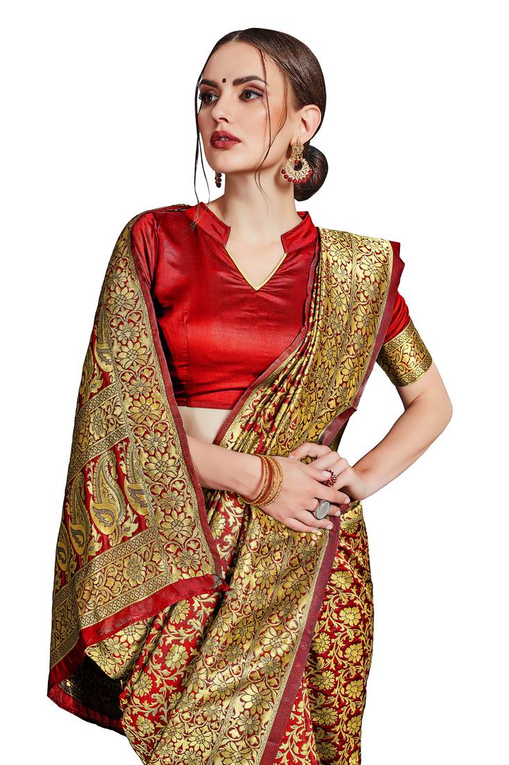 red woven art silk saree with blouse