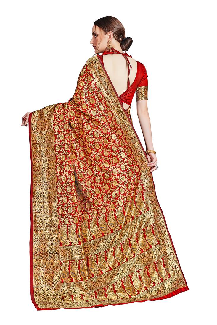red woven art silk saree with blouse