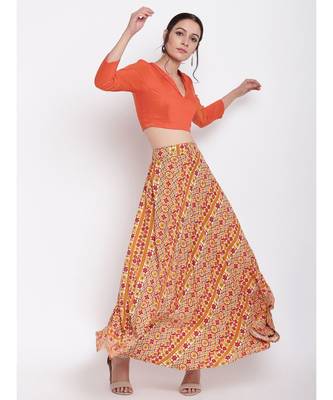 RK Print Orange Skirt Top Set 1