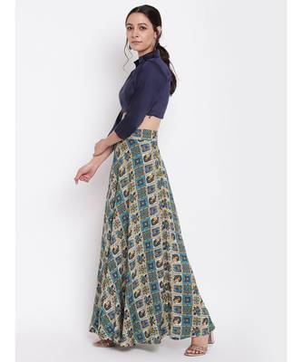 Grid Blue Skirt Top Set 6