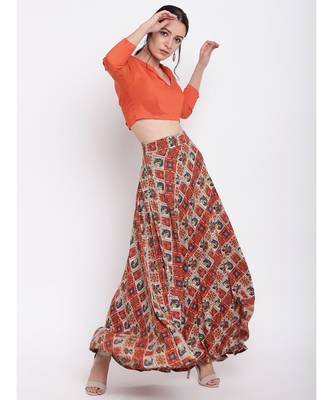 Grid Orange Skirt Top Set 1