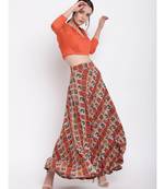 Grid Orange Skirt Top Set