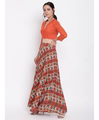 Grid Orange Skirt Top Set 2