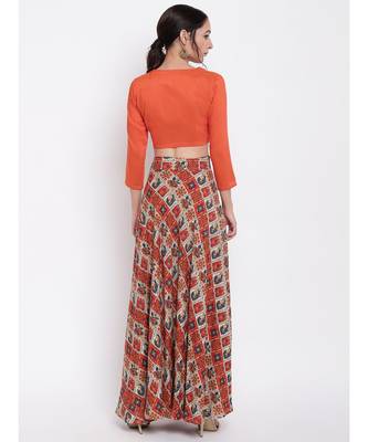 Grid Orange Skirt Top Set 3