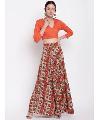 Grid Orange Skirt Top Set 6