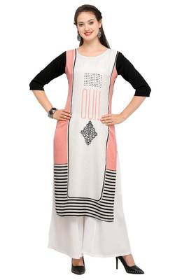 Pink And White Printed Crepe kurti 1