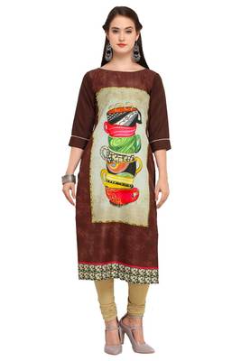 Coffee Printed Crepe kurti 1