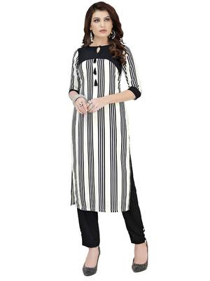 Black And White Printed Crepe kurti 1